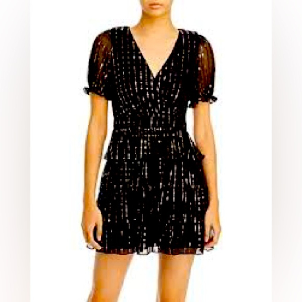 AQUA Embellished Puff Sleeve Mini Dress sZ m